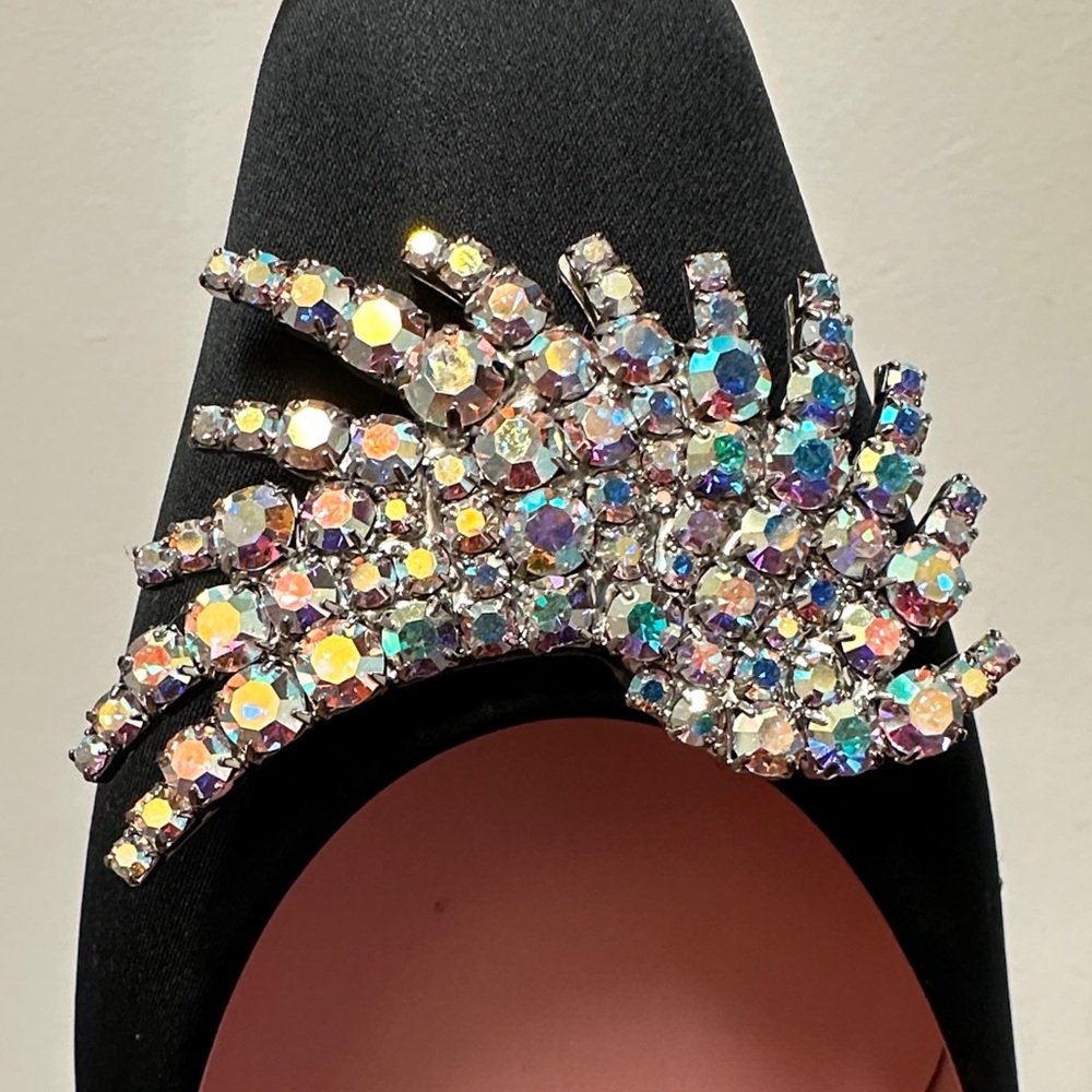 Piferi Drizella Crystal Embellished Slingback Flat,Satin Square Toe Rhinestone - Picture 8 of 16